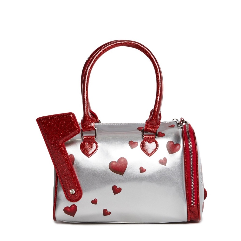 Dolls Kill Silver and Red Heart-Patterned Women's Bag - Picture 3 of 8